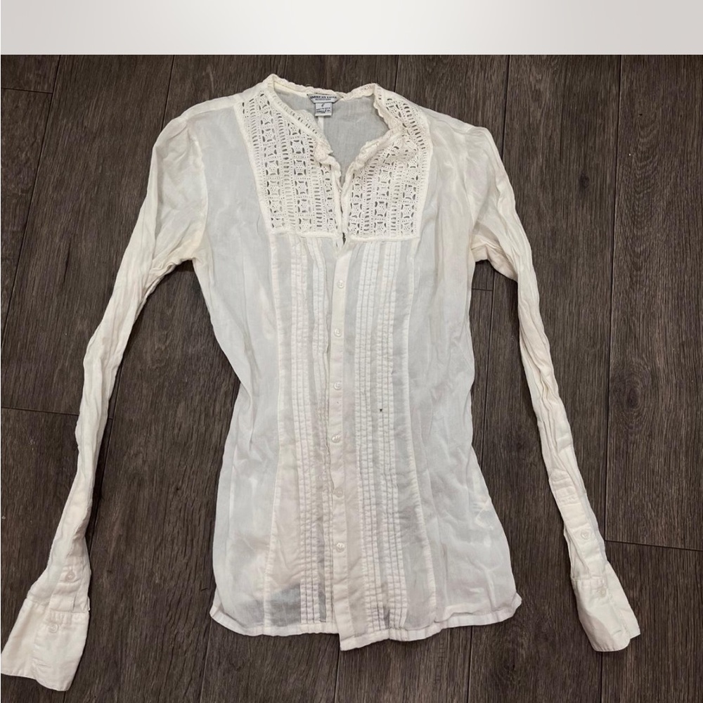 American Eagle Outfitters White Lace Button Down Shirt Vintage